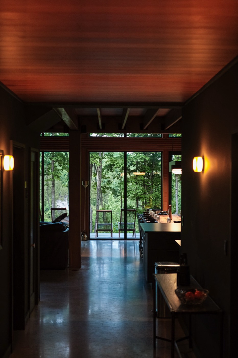 Black Oak Lodge rustic interior with douglas fir beams